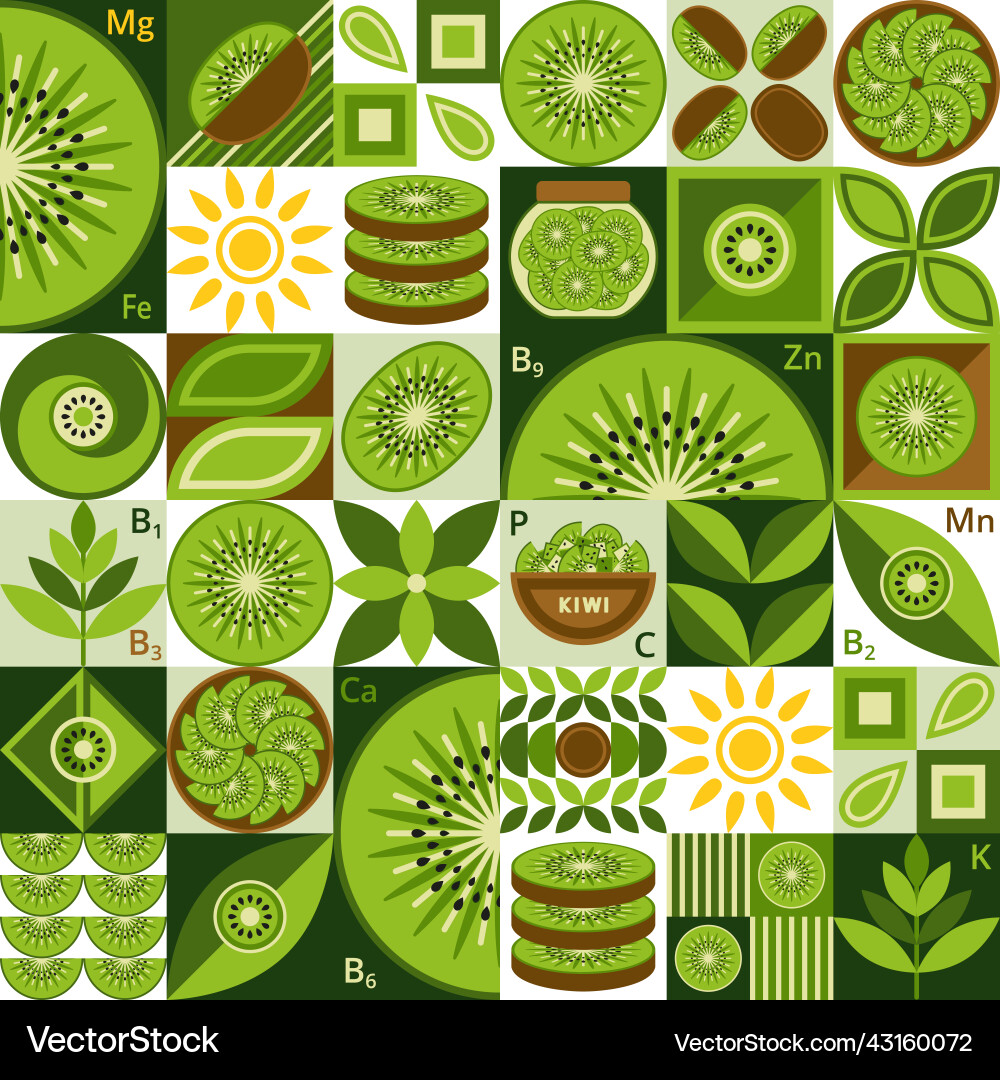 Pattern with kiwi simple geometric shapes Pattern with kiwi simple geometric shapes vector image