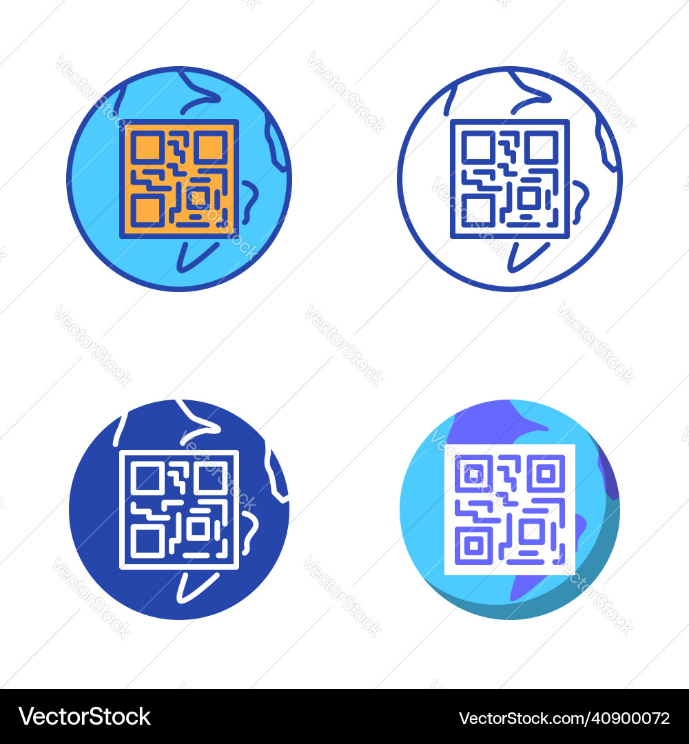 Qr code on earth globe icon set in flat and line Qr code on earth globe icon set in flat and line vector image