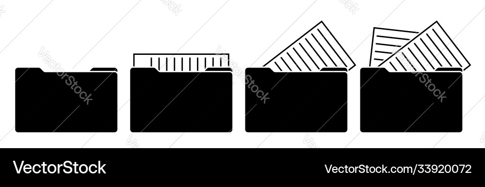 Set black folder icons for empty and filled vector image