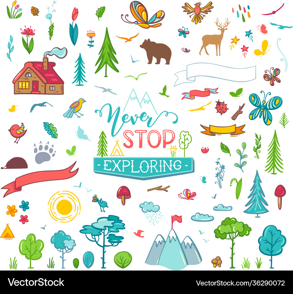 Set nature doodles Set nature doodles Vector Image
