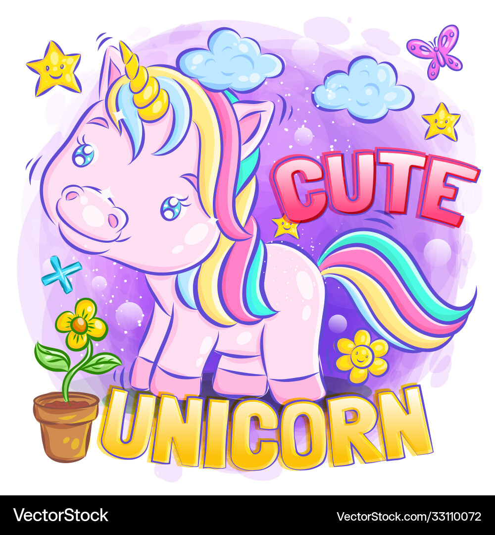 Smiling Unicorn in Clouds vector image