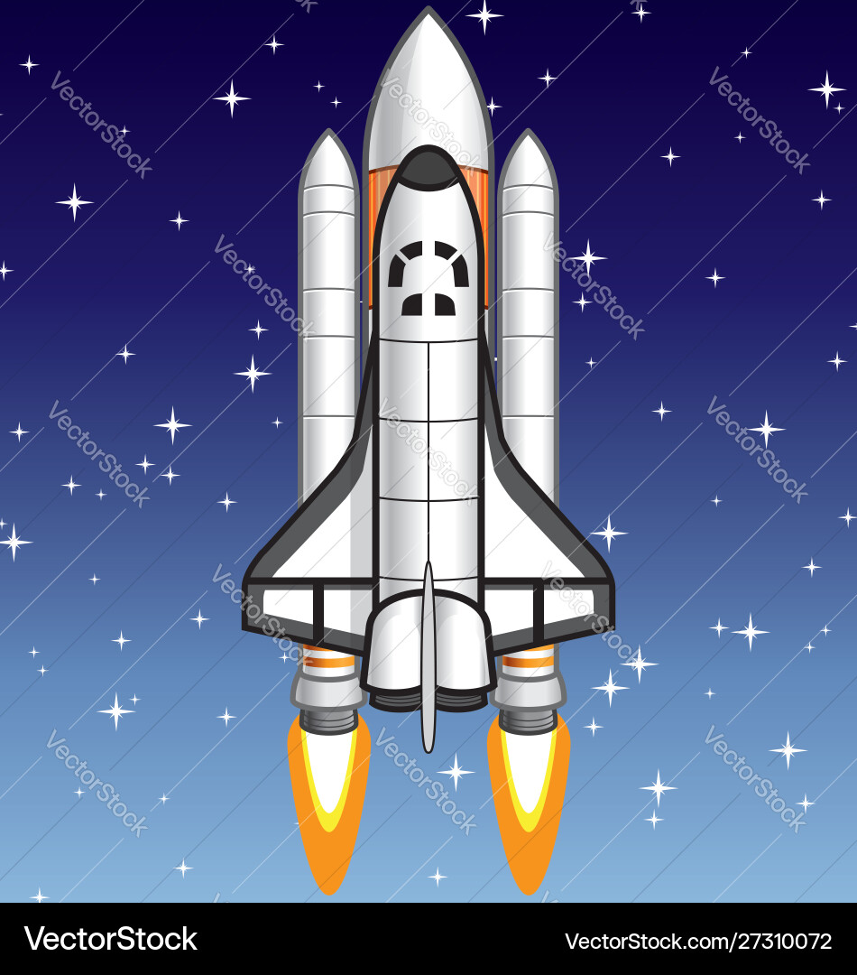 Space shuttle on starry background Royalty Free Vector Image