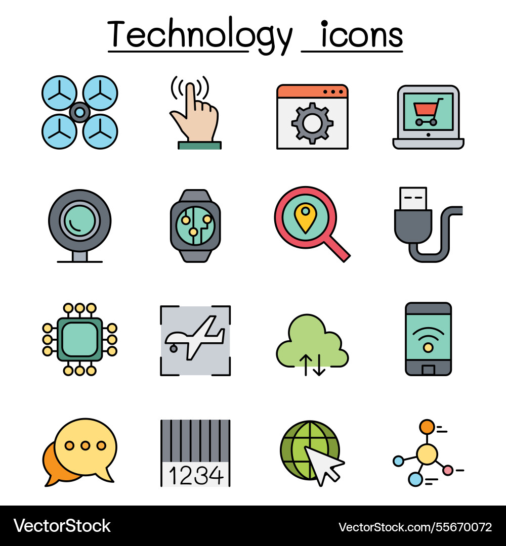 Technology icon set in color line style Technology icon set in color line style vector image