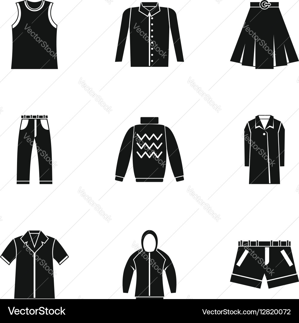 Types of clothes icons set simple style Vector Image