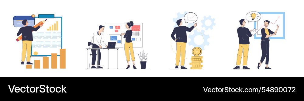 Workforce organization management man with graphs Workforce organization management man with graphs vector image