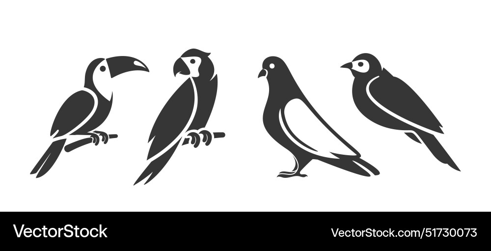 Collection of minimalist bird icons using negative Collection of minimalist bird icons using negative Vector Image