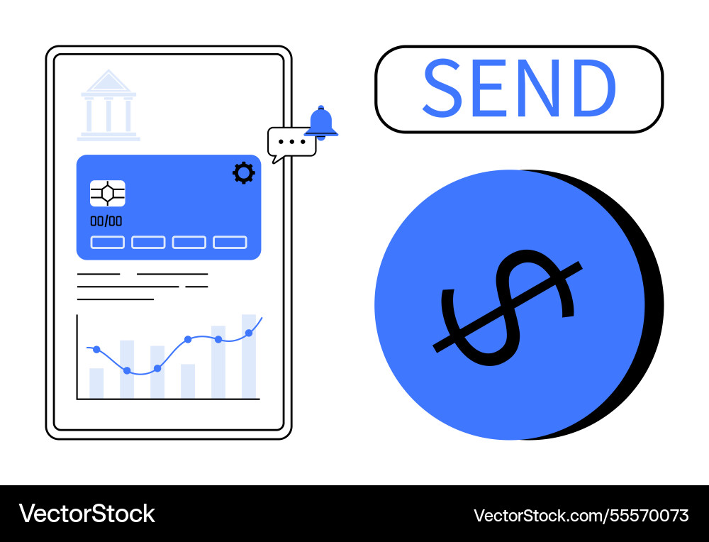 Digital wallet interface with graph payment vector image
