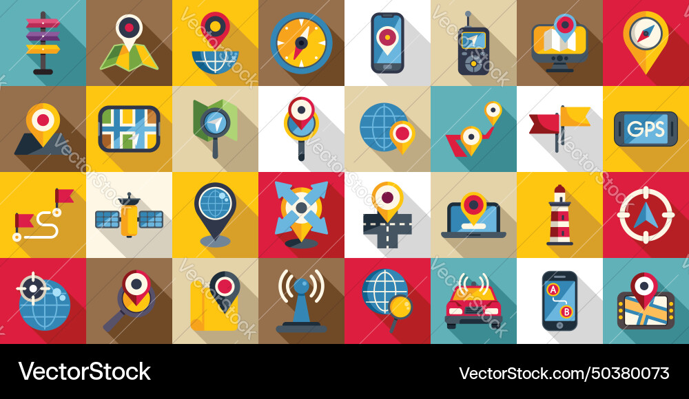 Geolocation icons set flat pin map Geolocation icons set flat pin map Vector Image