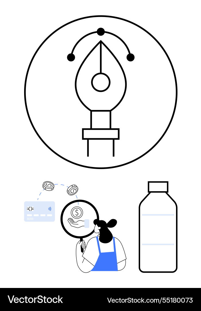 Graphic design pen tool with user analyzing Vector Image