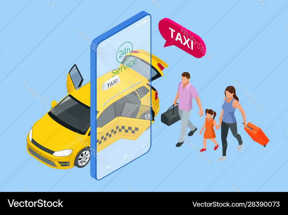 Isometrische Bestellung online Taxi und Anruf Isometrische Bestellung online Taxi und Anruf vektorbild