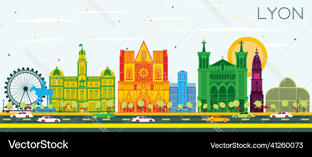 Lyon frankreich Stadt Skyline mit Farbbauten Lyon frankreich Stadt Skyline mit Farbbauten vektorbild