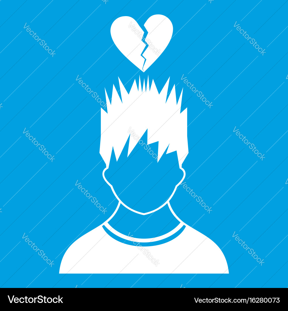 Man with broken red heart over head icon white Vector Image