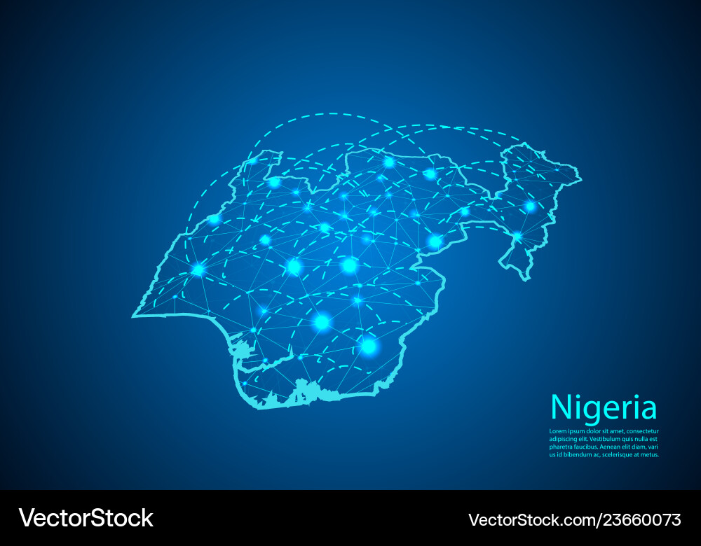 Nigeria map with nodes linked by lines concept Nigeria map with nodes linked by lines concept vector image
