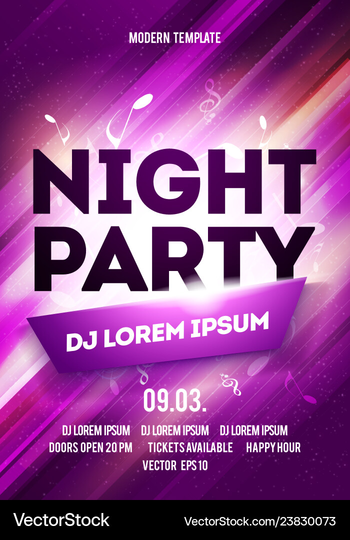 Night party poster template design vector image