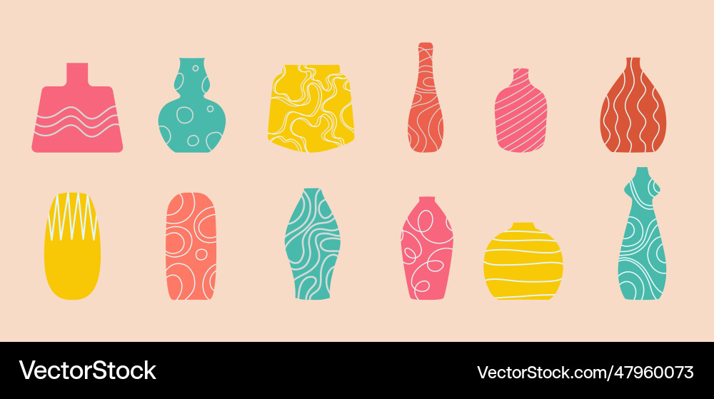 Set clay vases with different shapes Set clay vases with different shapes Vector Image