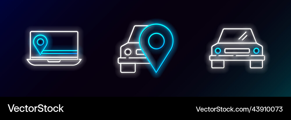 Set line car laptop with location marker and map Set line car laptop with location marker and map vector image