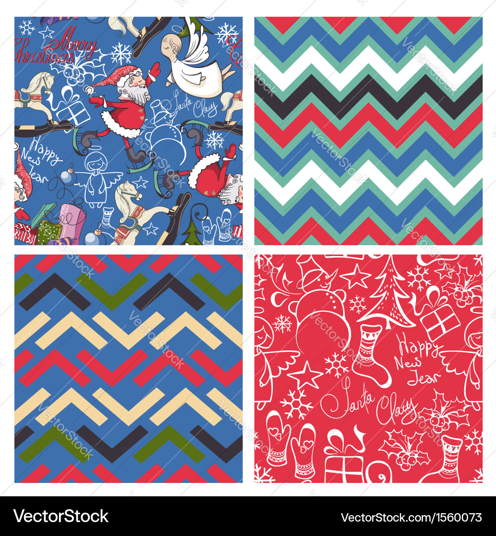 Set of christmas patterns seamlessly tiling vector image