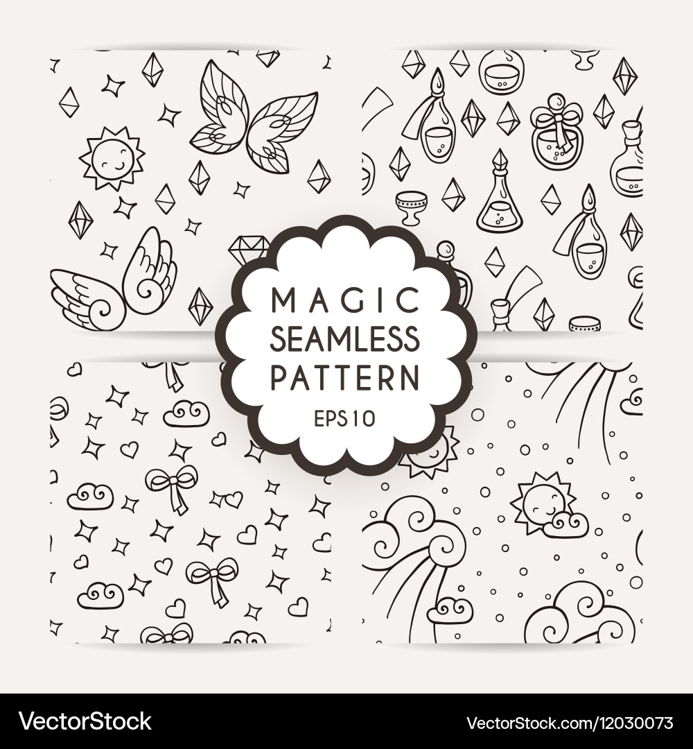 Set of simple seamless patterns with hand drawn vector image