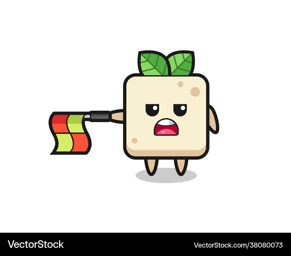 Tofu character as line judge hold flag vector image