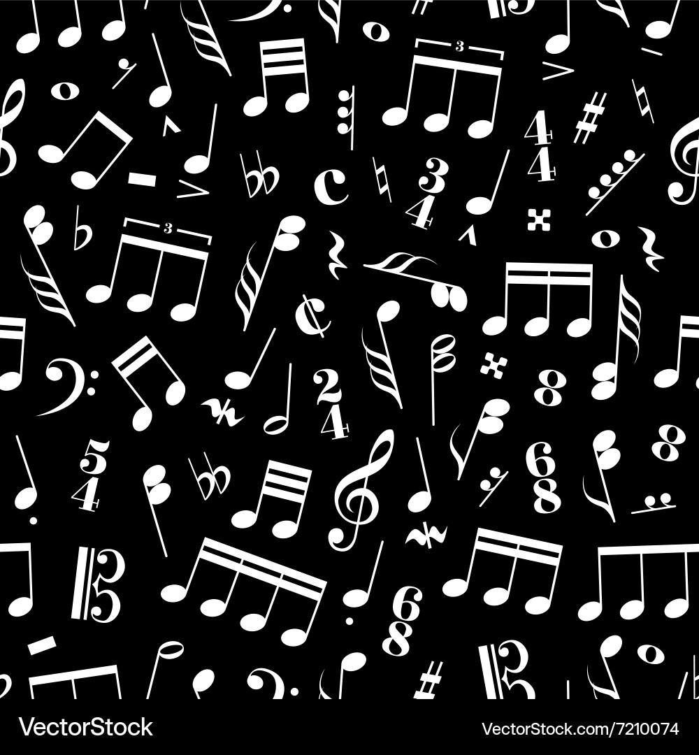 A lot of music signs and note on black background Vector Image