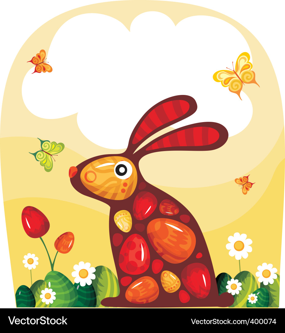 Colorful Easter Card with Rabbits and Eggs vector image