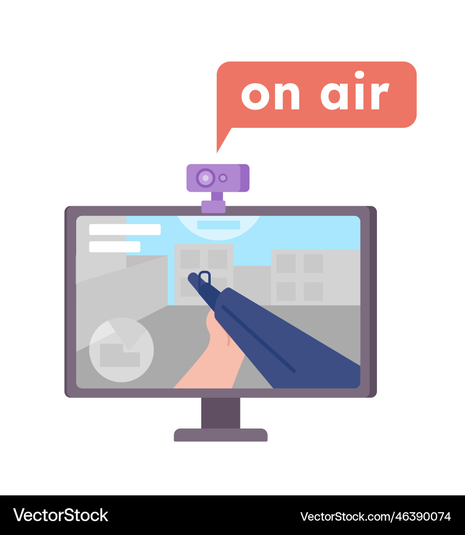 Computer game in live stream semi flat color Computer game in live stream semi flat color vector image