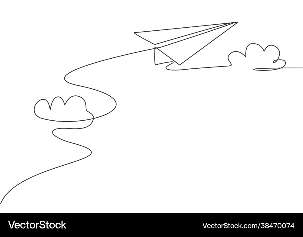 Continuous Line Paper Plane Vector Image