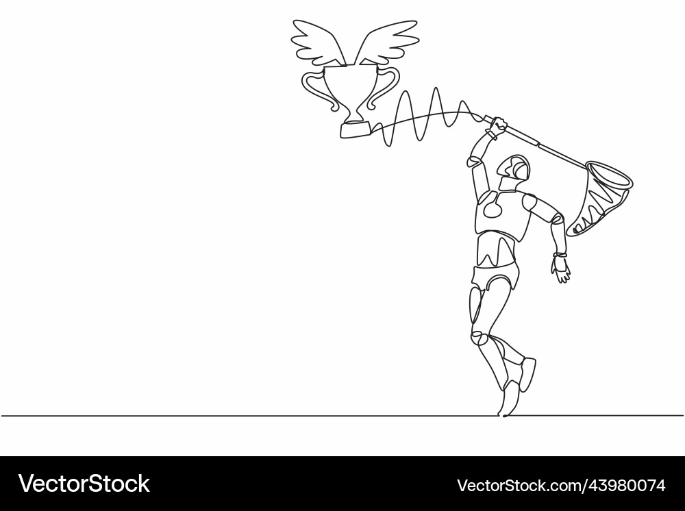 Continuous one line drawing robot try to catching Continuous one line drawing robot try to catching vector image