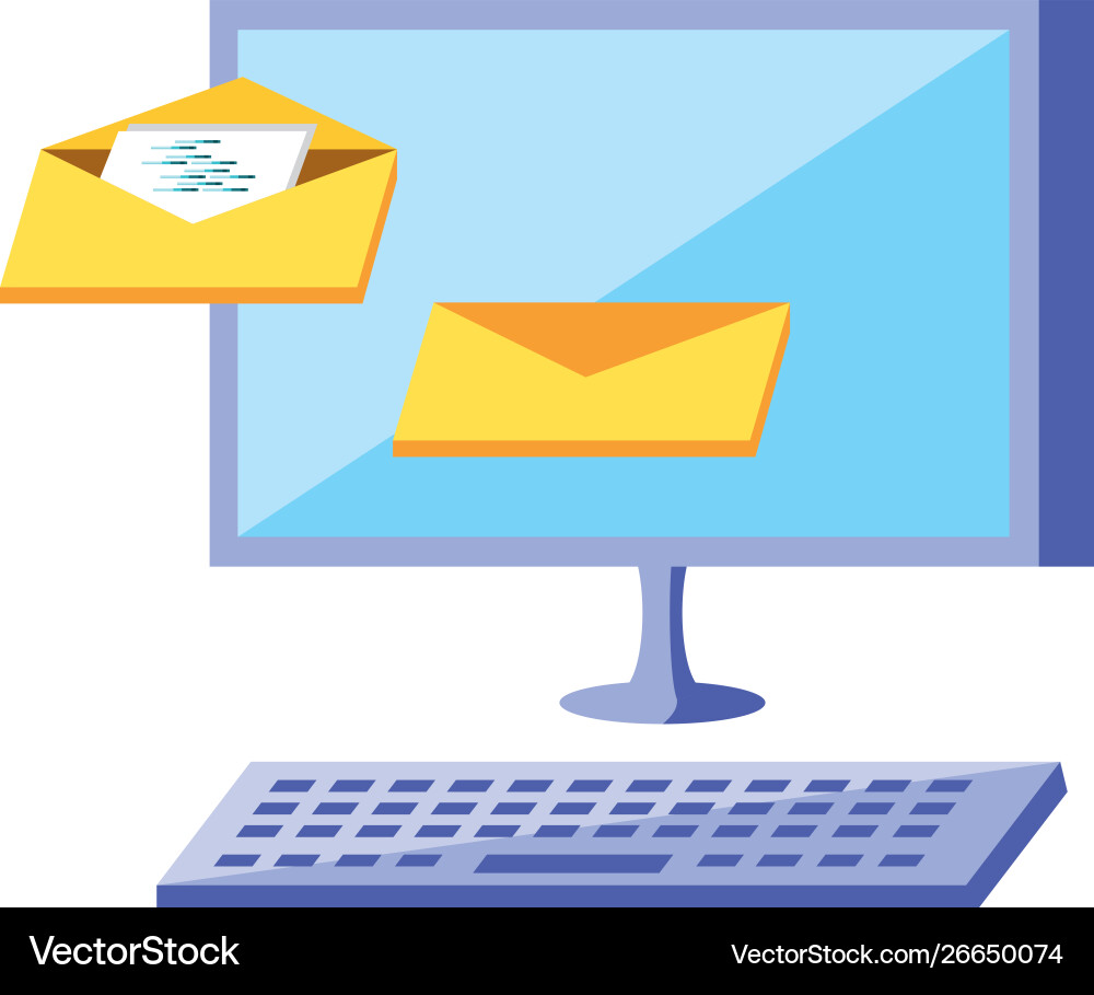 Desktop computer with envelopes mail Vector Image