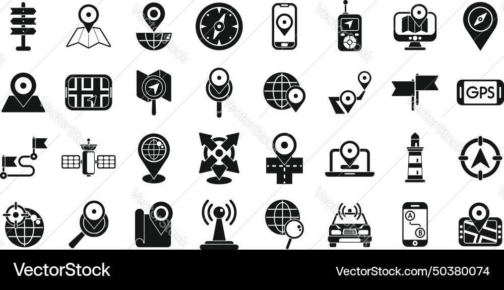 Geolocation icons set simple pin map vector image