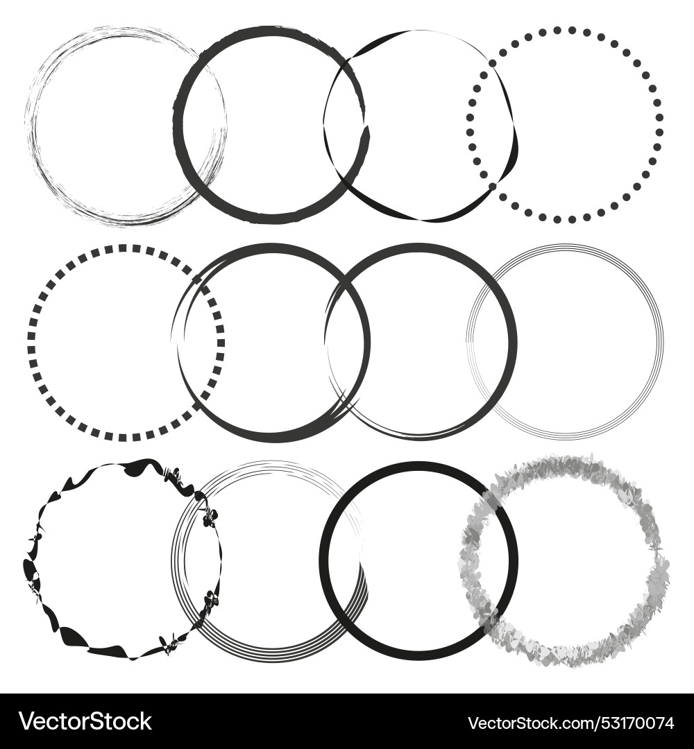Grunge circle frames abstract round borders Grunge circle frames abstract round borders vector image