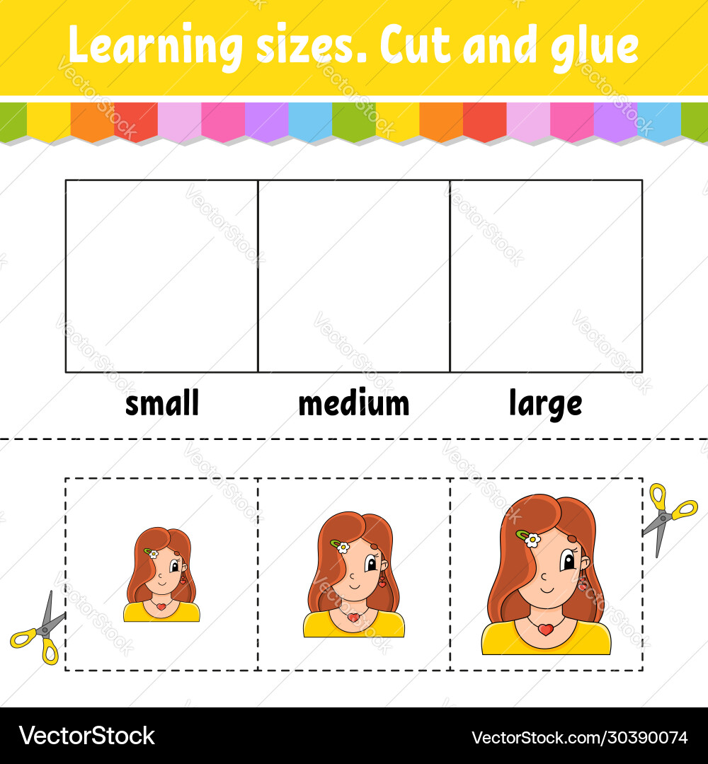 Learning sizes cut and glue easy level color Learning sizes cut and glue easy level color vector image