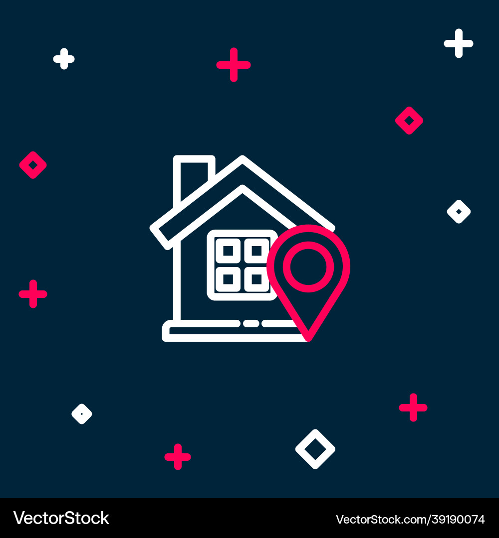 Line map pointer with house icon isolated on blue vector image