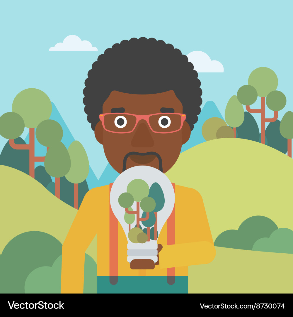 Man with lightbulb and trees inside vector image