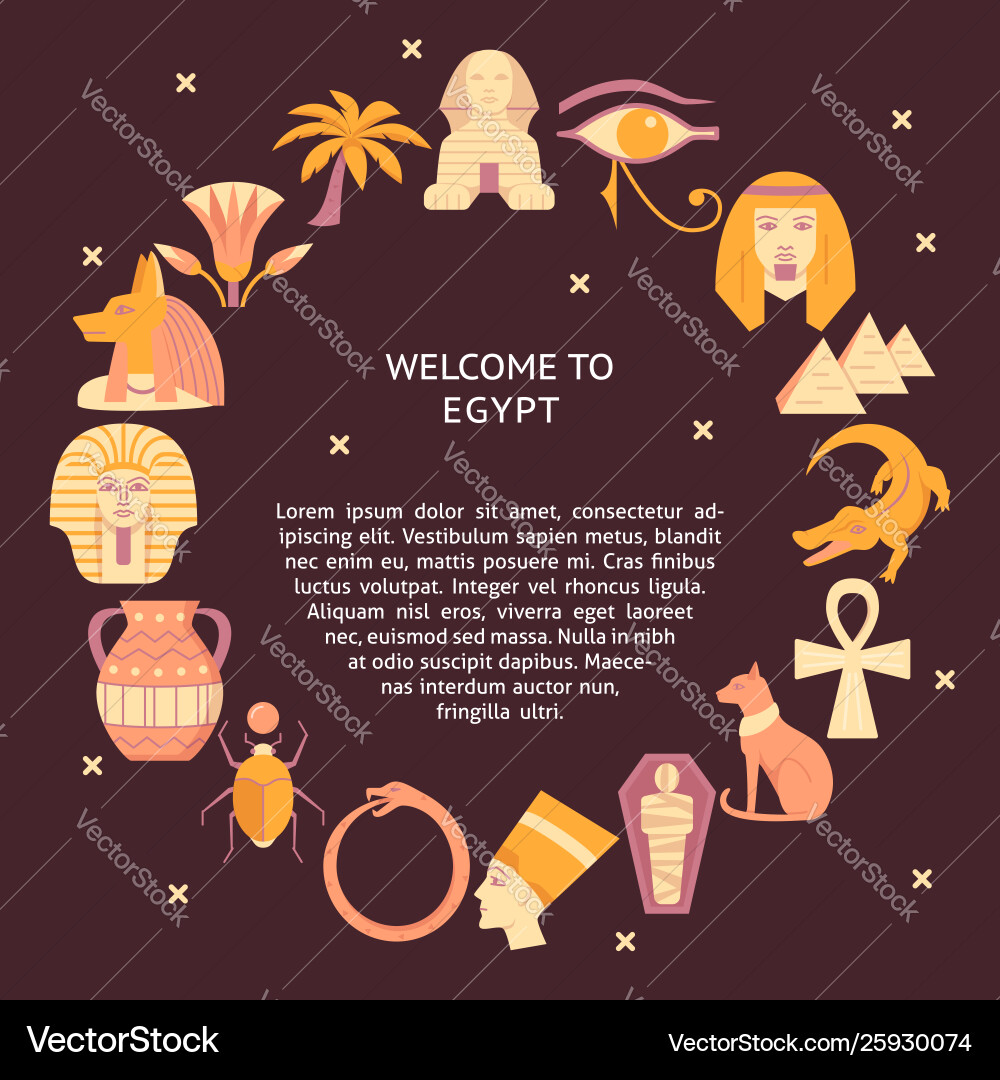 Round banner with egypt symbols in flat style Round banner with egypt symbols in flat style vector image