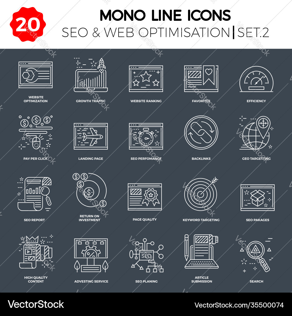 Thin line icons set search engine optimization vector image