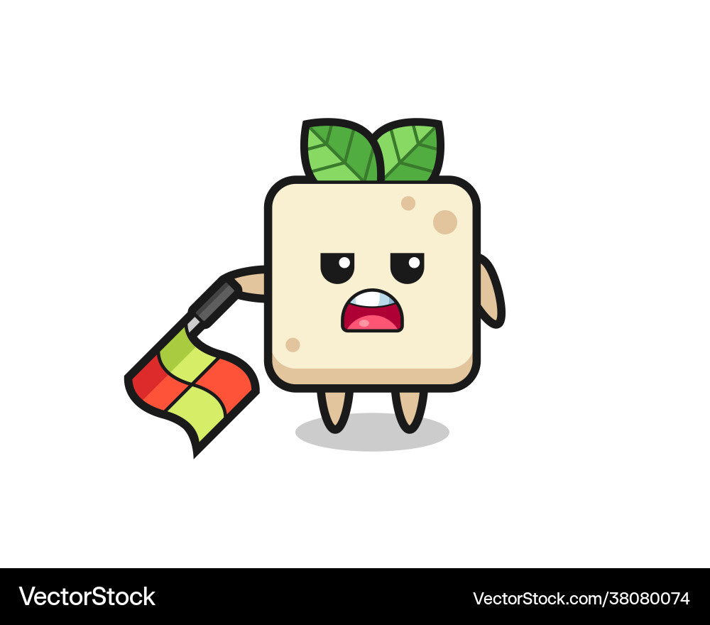Tofu character as line judge hold flag down Tofu character as line judge hold flag down vector image