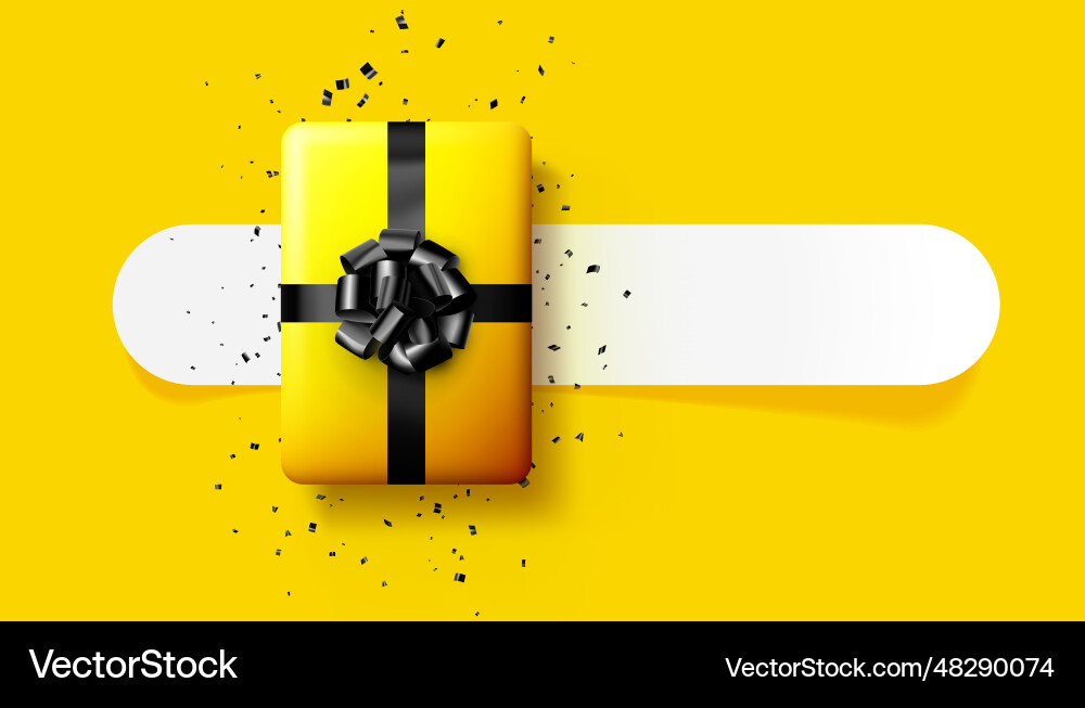 Yellow gift box with black bow vector image