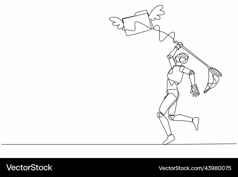 Continuous one line drawing robot try to catch Continuous one line drawing robot try to catch vector image