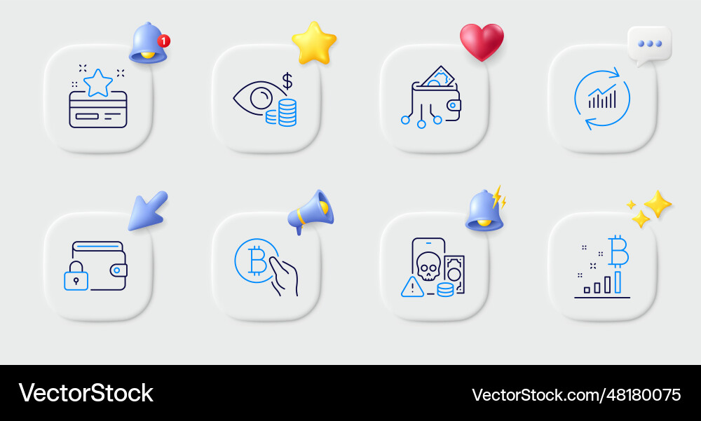 Lock update data and bitcoin graph line icons Lock update data and bitcoin graph line icons vector image
