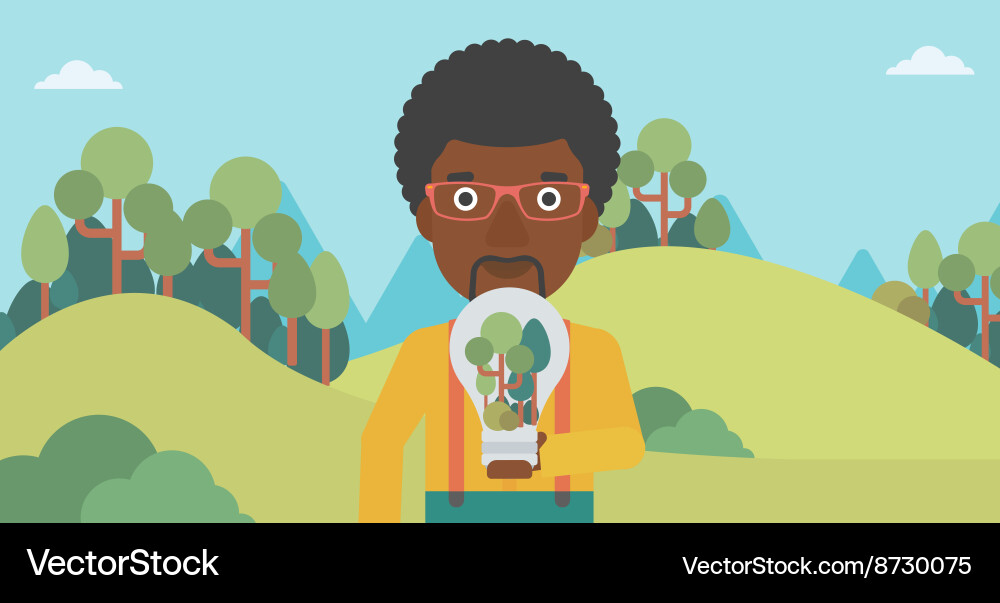 Man with lightbulb and trees inside vector image