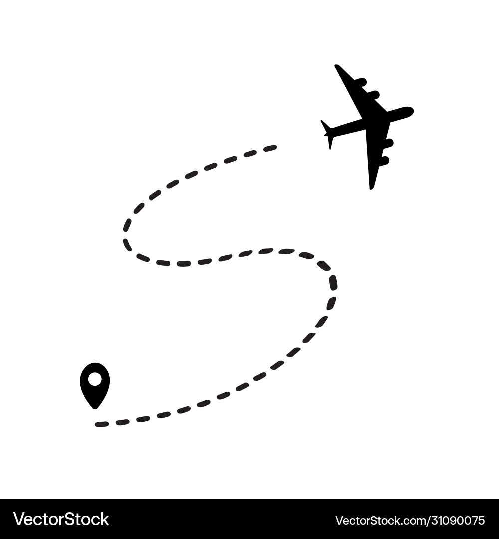 Plane path with start point and dashed route Vector Image