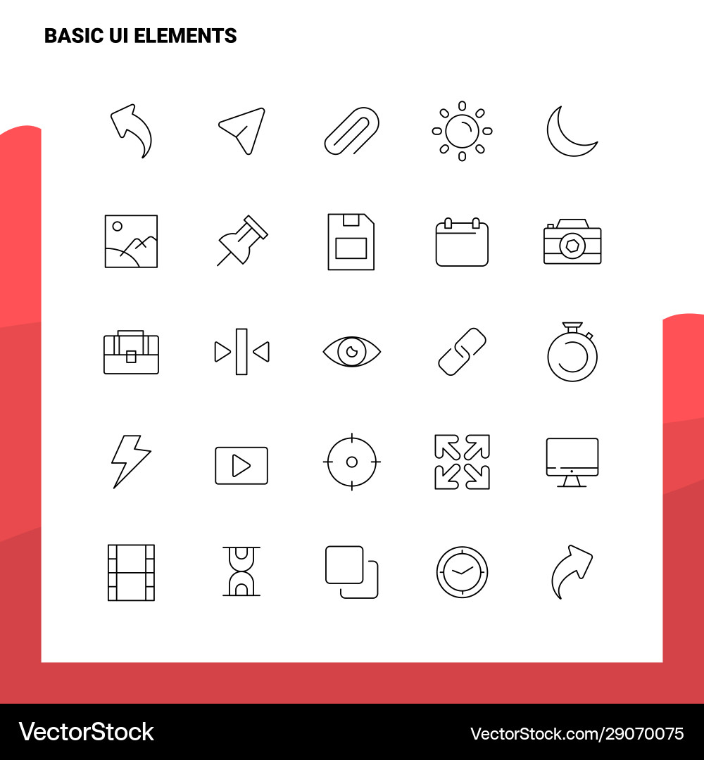 Set basic ui elements line icon 25 icons Set basic ui elements line icon 25 icons vector image