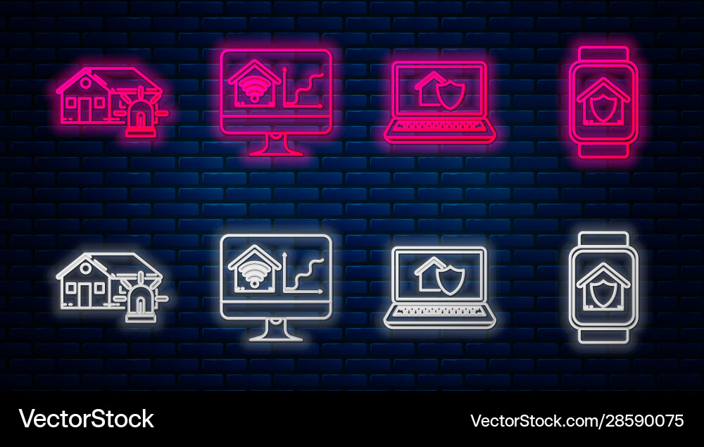 Set line computer monitor with smart home wi Set line computer monitor with smart home wi vector image