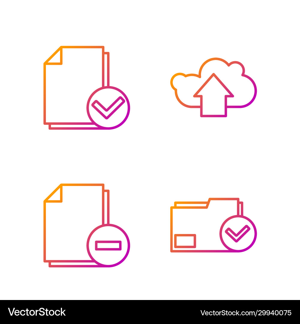 Set line document folder and check mark Vector Image