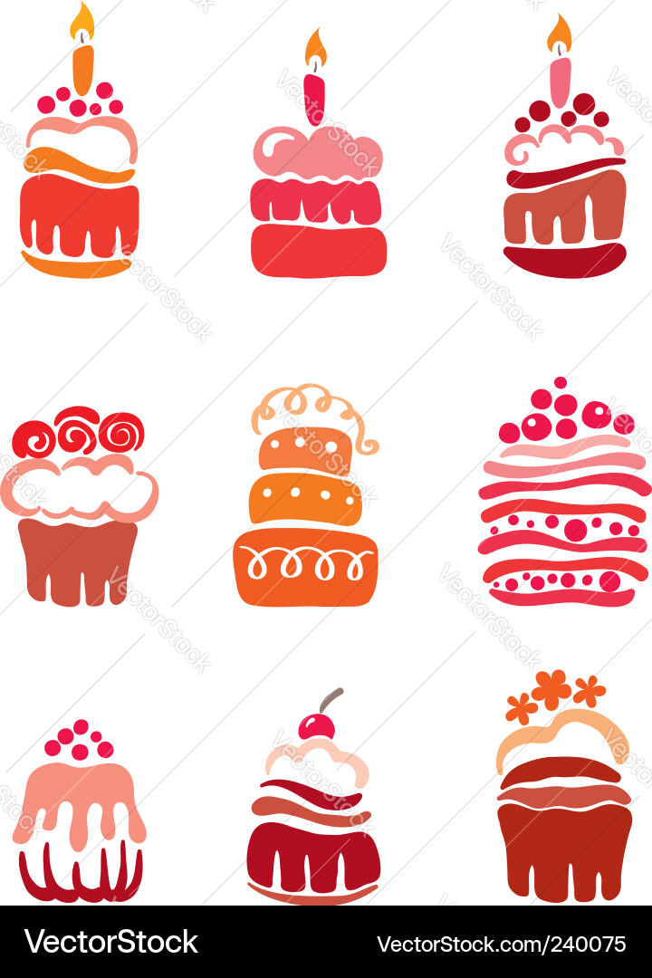 Set pink cakes Royalty Free Vector Image - VectorStock