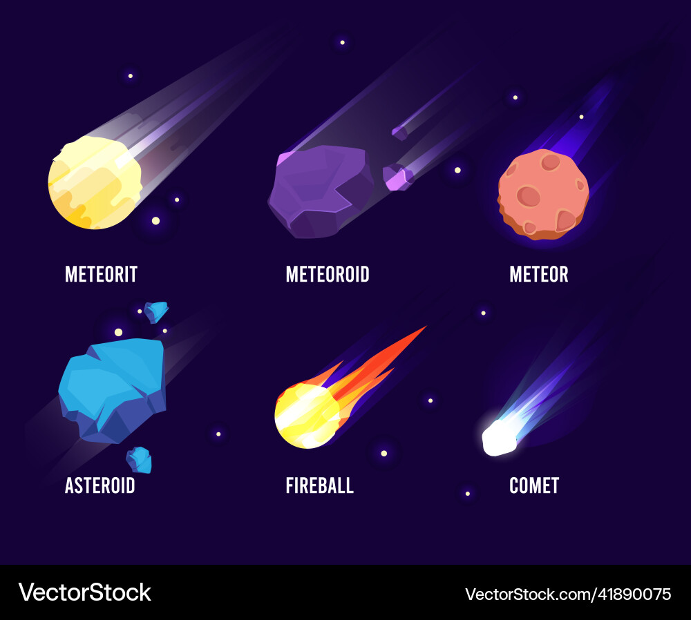 Space objects glowing universe astronomy set vector image