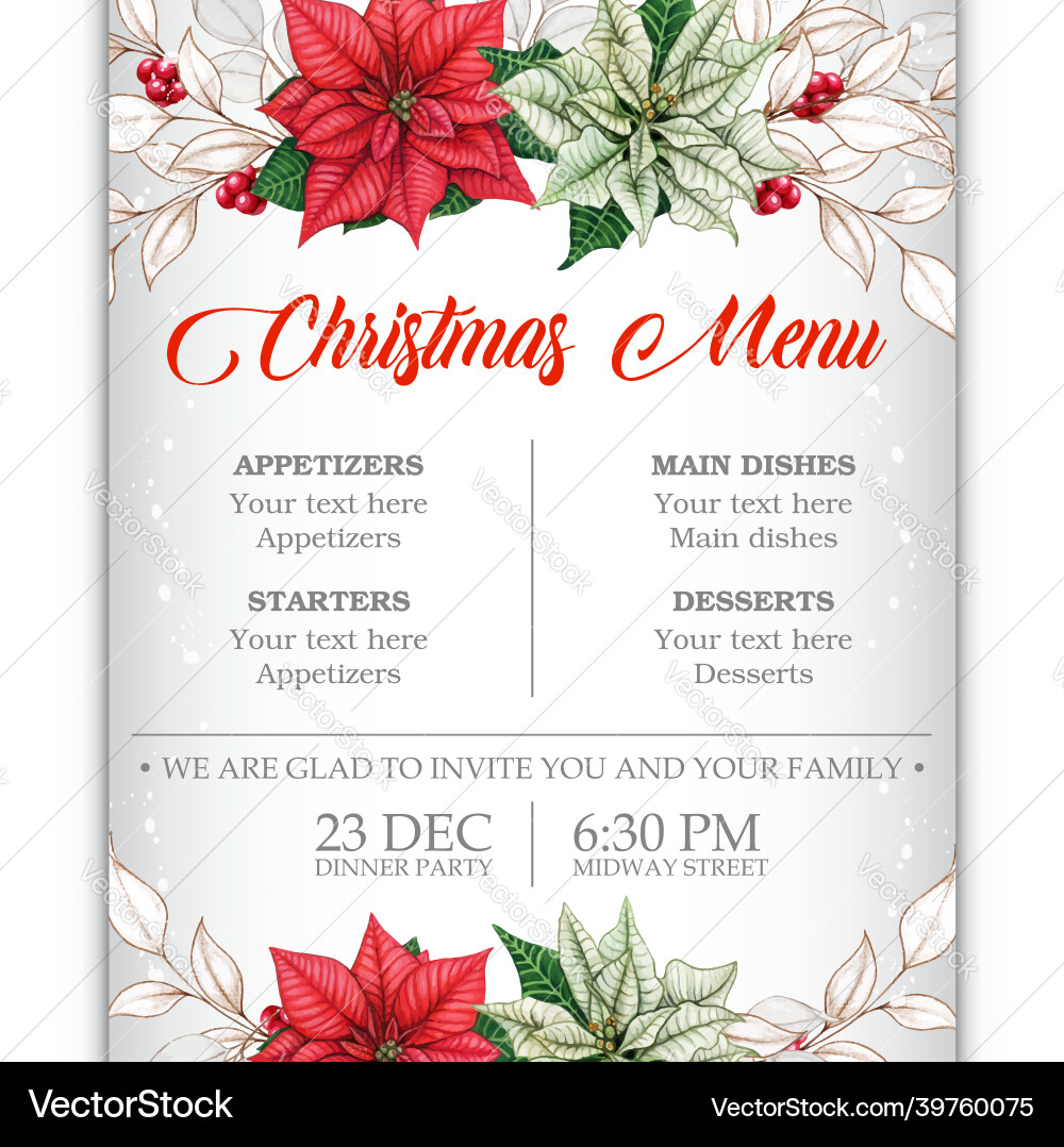 Watercolor christmas menu template Watercolor christmas menu template vector image
