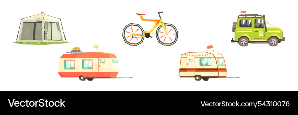 Campingobjekt und Sommerwanderartikelset Campingobjekt und Sommerwanderartikelset vektorbild