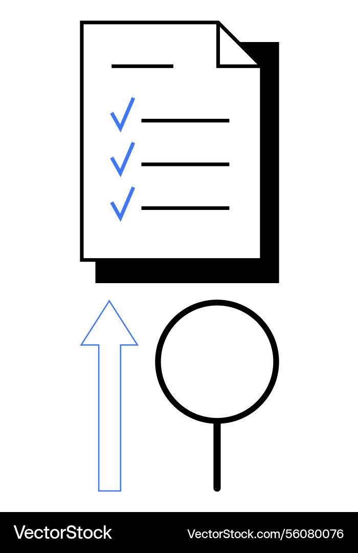Checklist with checkmarks search icon and upward Checklist with checkmarks search icon and upward vector image